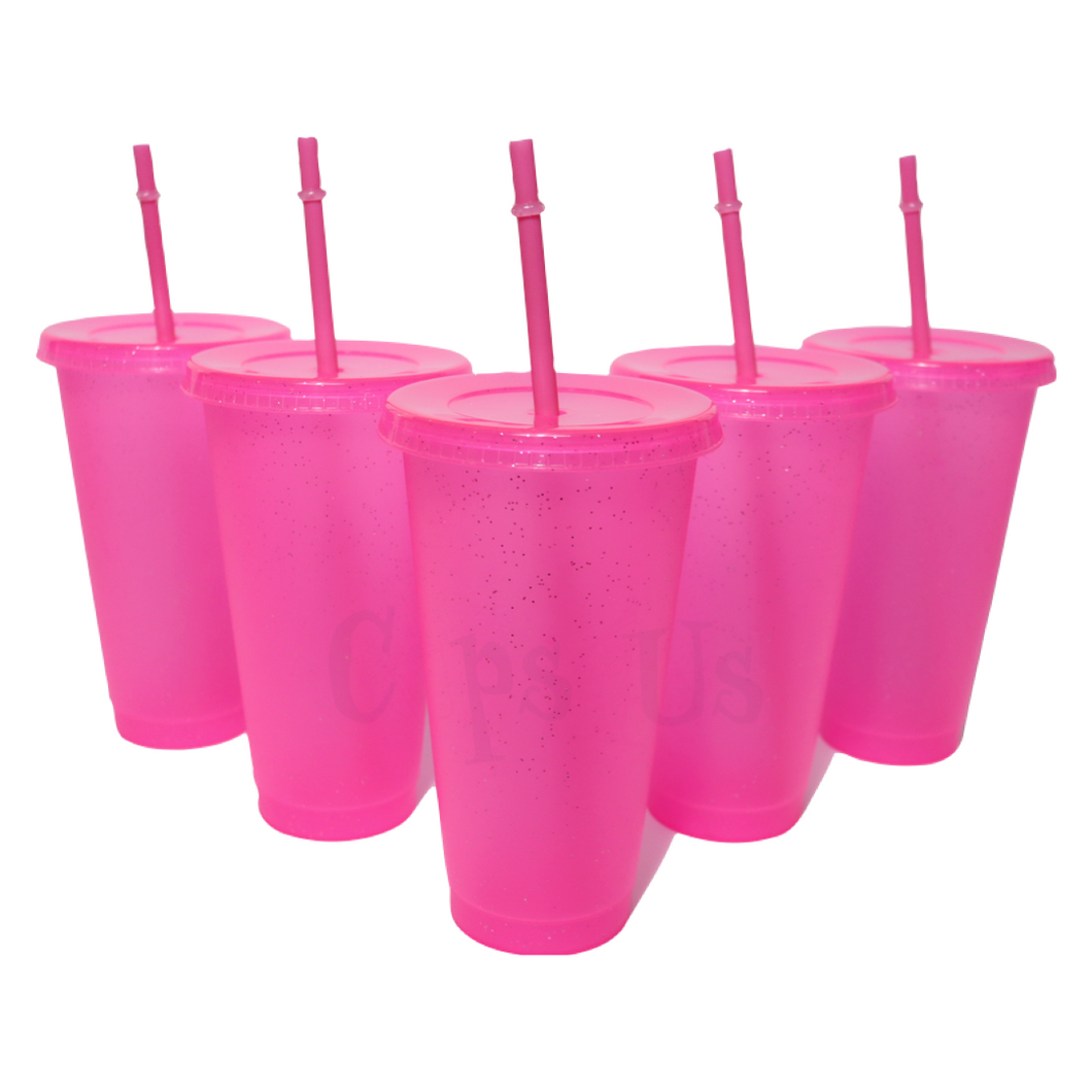 Hot Pink Glitter Cups 24oz