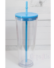 Load image into Gallery viewer, 24oz Dupe Double Wall Tumbler - Bright Blue lid/straw
