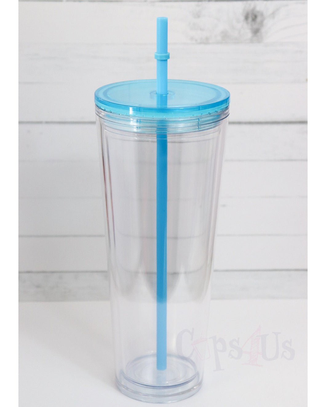 24oz Dupe Double Wall Tumbler - Transparent Bright Blue lid/straw